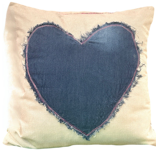 Denim Heart Decorative Cushion Cover megankyle_