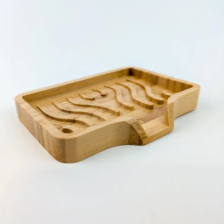 Bamboo Soap Dish with Wavy Drainage