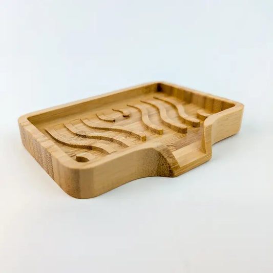 Bamboo Soap Dish with Wavy Drainage